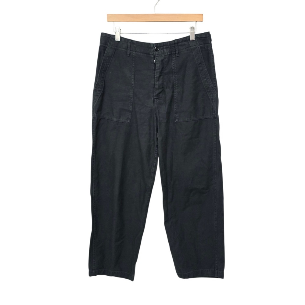 Outerknown Men Black Cotton Linen Utility Fatigue Pants Straight Leg 34x28